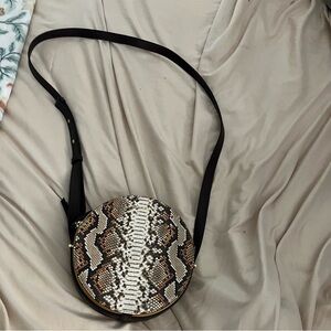 Nine West Round About Mini Circle Crossbody Purse in Cognac Multi Snakeprint